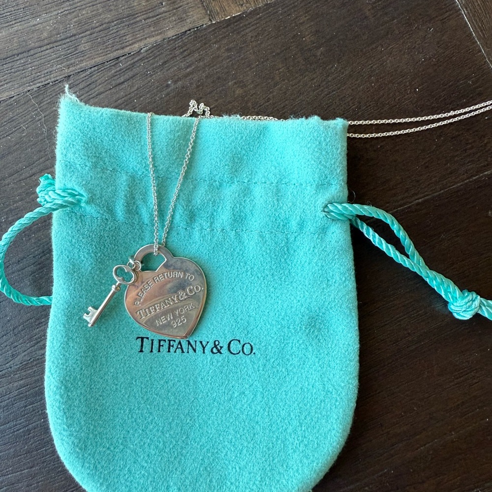 Tiffany & Co. Silver Heart and Key Pendant Necklace